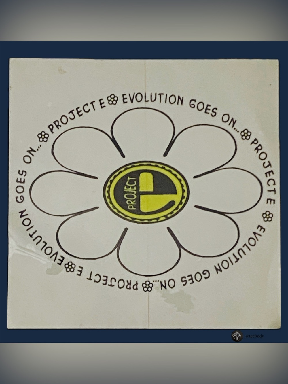 Vintage 90s Project E Sticker Evolution Goes On Flower Logo Decal Y2K NOS 4"